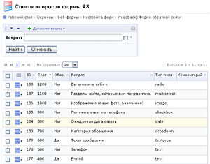 Список вопросов веб-формы