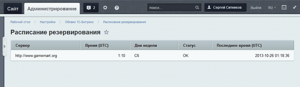 Расписание резервирования