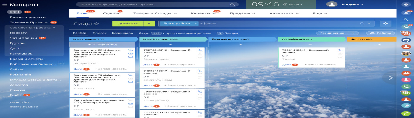 Настройка Битрикс 24 для компании по оптовой торговле электронным и телекоммуникационным оборудованием и его запасными частями «Концепт»