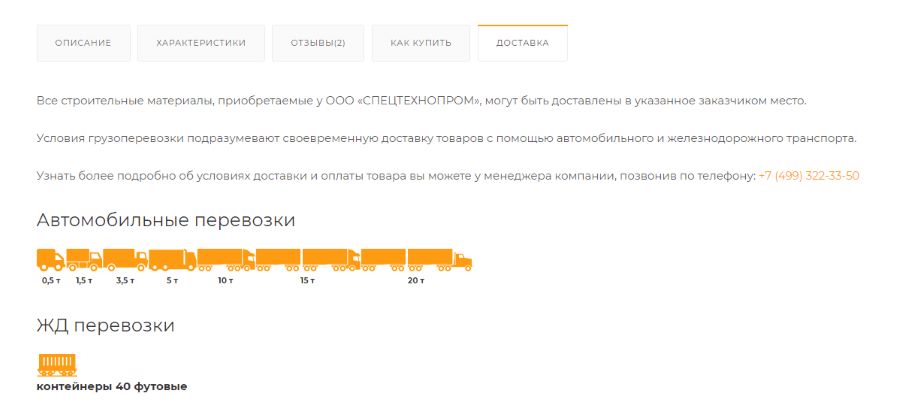 Блок Доставка и оплата в карточке товара