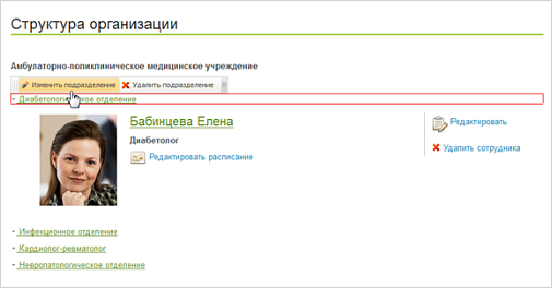 Редактирование структуры организации Редактирование структуры организации