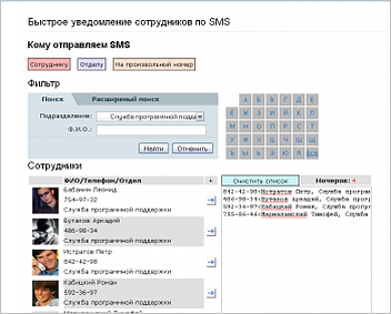 Быстрое уведомление сотрудников по SMS