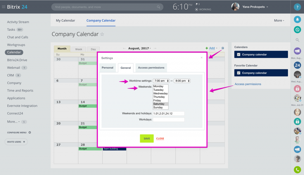 company calendar