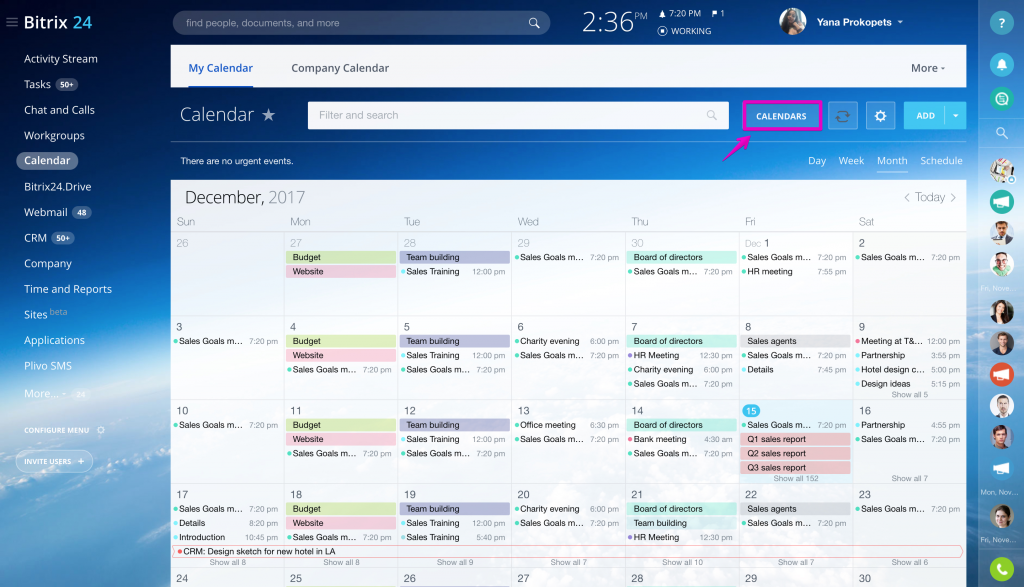 give access to my bitrix24 calendar to other users calendar for web site